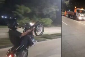 Carreras clandestinas en Santa Cruz: motociclista choca contra un camión mientras realizaba maniobras