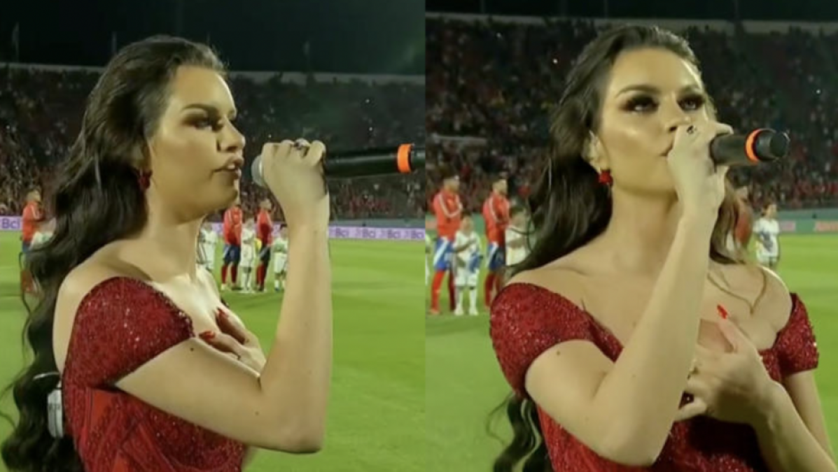 Miss Chile, Emilia Dides, recibe críticas por su interpretación del himno en el partido contra Ecuador